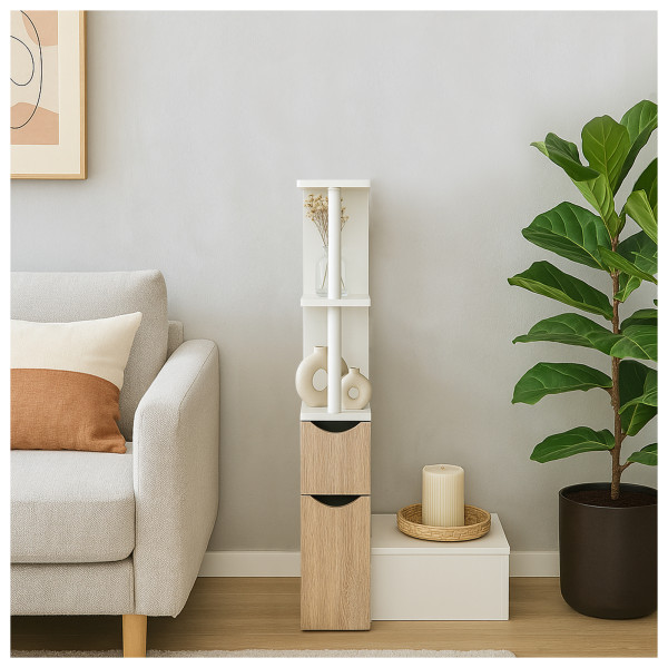 HTI-Living mit Türen in Holzoptik Beistellregal schmal Weiß