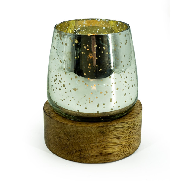 Kerzenhalter auf Mangoschale S, Mangoholz/Glas, n