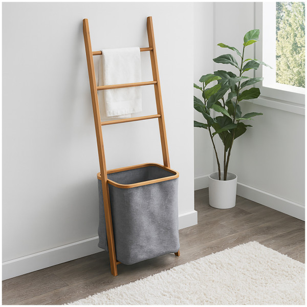 HTI-Living Stilvolle 2-in-1 Lösung Wäscheleiter mit Wäschesack