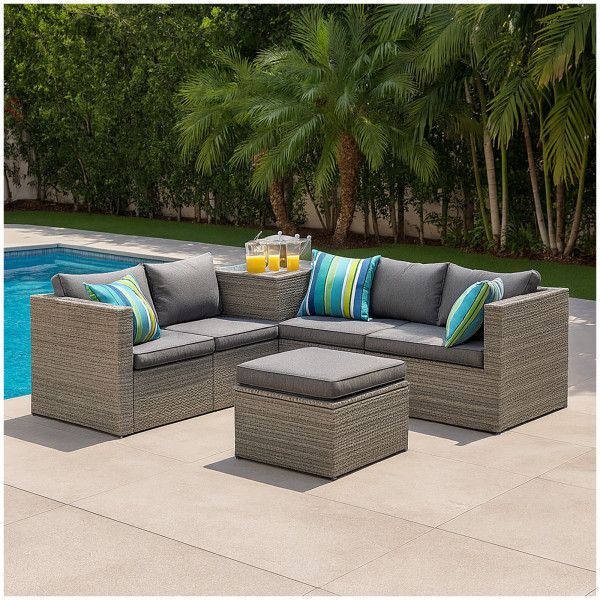 HTI-Line 6-teiliges Set mit Sitzkissen Moderne Lounge für Garten und Terrasse