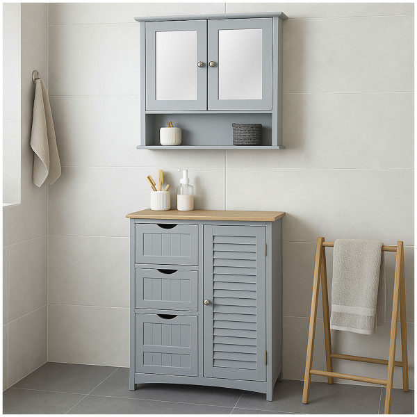 Badezimmerschrank Sarah Grau, Braun MDF