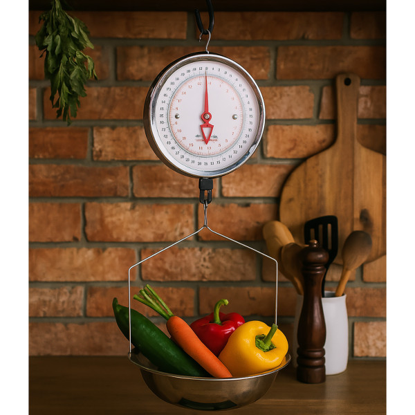 HTI-Living Robuste Marktwaage für Lebensmittel Analoge Hängewaage mit Edelstahl-Schale