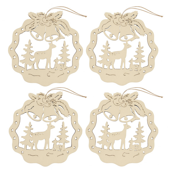 HTI-Living Rehe im Wald 4er Set Dekohänger Holz