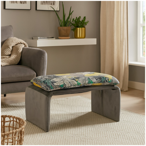 Hocker Vance mit Muster Dreamy Forest Grau