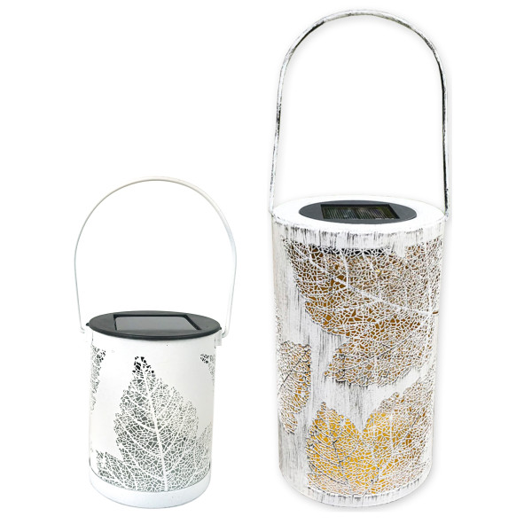 Solarlaterne Luna Blatt weiß 2er Set, verschieden