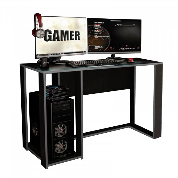 HTI-Living Schwarz/Silber Gamer Schreibtisch