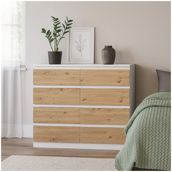 Kommode Thekla 8 Schubladen weiß-artisaneiche