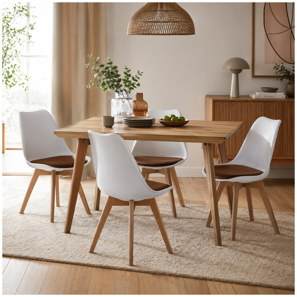 Stuhl Atlanta Weiß/Webstoff Braun 4er-Set