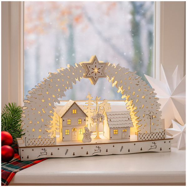 Schwibbogen Weihnachtsdorf Weiß