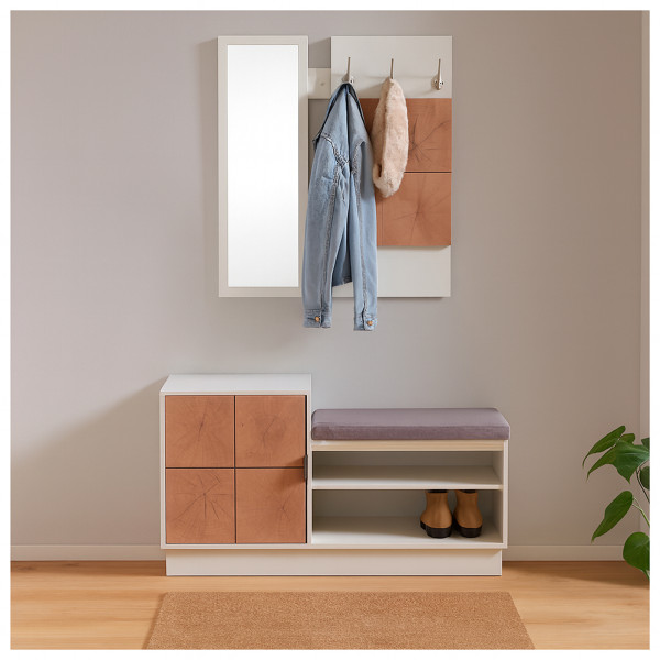 HTI-Living Dana Weiß-Baumscheibe Garderobenpaneel mit Spiegel und Schuhbank