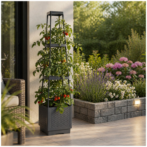 Pflanzturm Nessa mit Rankhilfe, grau