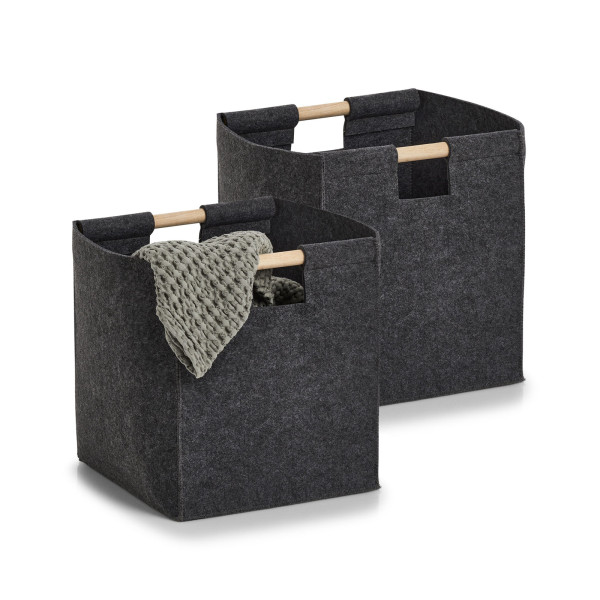 Aufbewahrungskorb, Filz/Holz, anthrazit 2er Set