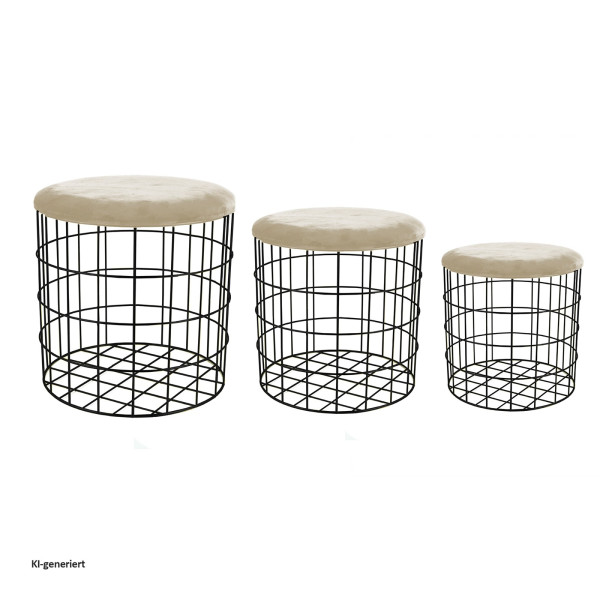 Korb, Metall mit Samtdeckel, S/3,creme
