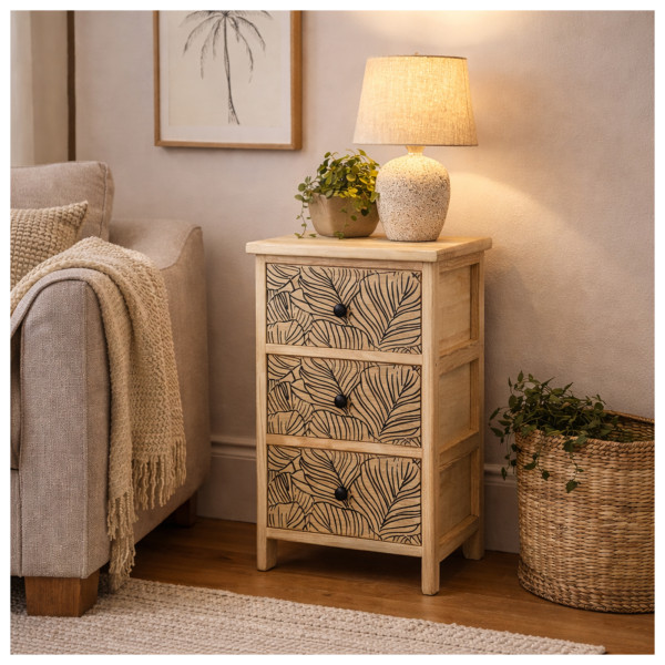 Kommode2 Melia Blätter artisaneiche-schwarz