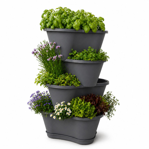 Pflanzturm Nessa, 4stöckig, grau