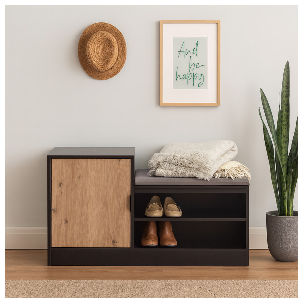 HTI-Living Dana Schwarz-Artisaneiche Schuhregal mit Sitzpolster