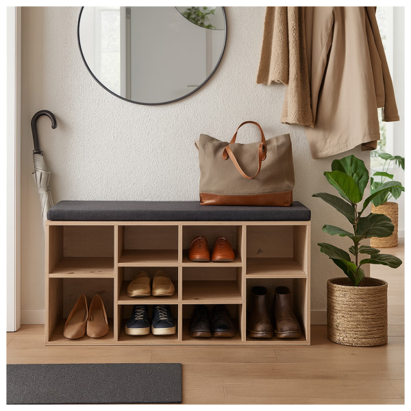 HTI-Living inkl. Sitzkissen Artisaneiche Garderobenbank mit 10 Regalfächern