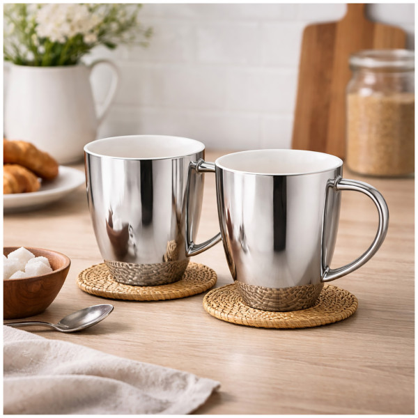 Becher mit Henkel silberfarben 250 ml set mit 2