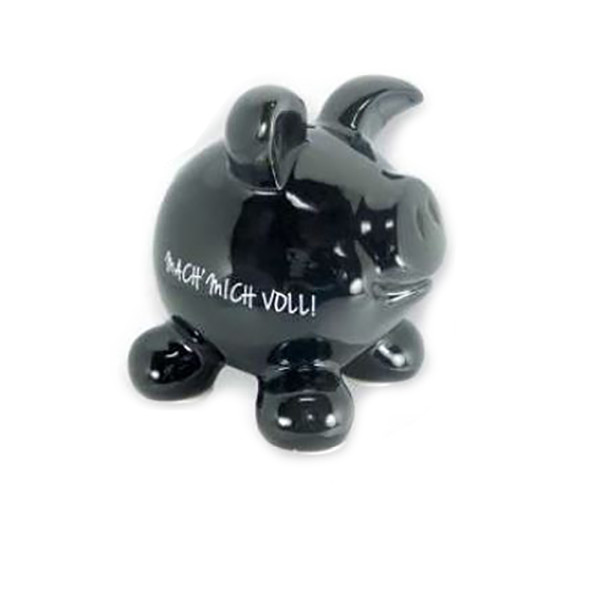 Sparschwein schwarz klein 4-fach sortiert Schriftz