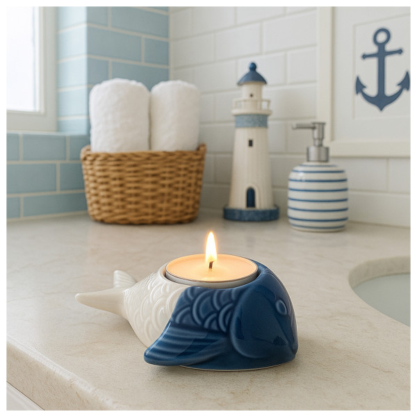 Teelichthalter Fisch 13 x 10 x 4 cm Porzellan