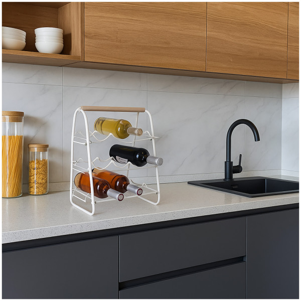 HTI-Living Platz für 9 Flaschen Weinregal aus Metall mit Holzgriff