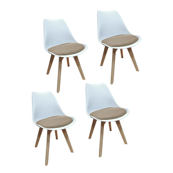 HTI-Living Atlanta Weiß/Beige Esszimmerstuhl 4er Set