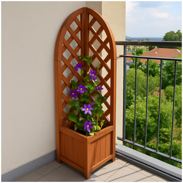 HTI-Living Blumenkasten für Balkon, Terrasse und Garten Pflanzkasten mit Rankgitter aus Holz braun