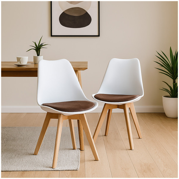 HTI-Living Atlanta Weiß/Braun Esszimmerstuhl Samt 2er Set