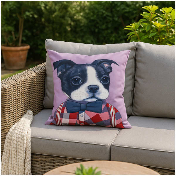 Kissen 45 x 45 cm wetterfest Hund mit Fliege