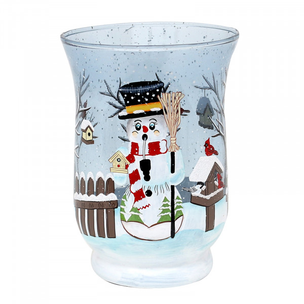 Sigro Schneemann Teelichthalter Ø 11 cm Glas mit Weihnachtsmotiv