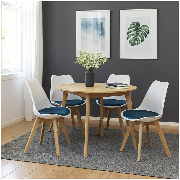 HTI-Living Atlanta Weiß/Blau Esszimmerstuhl Samt 4er Set