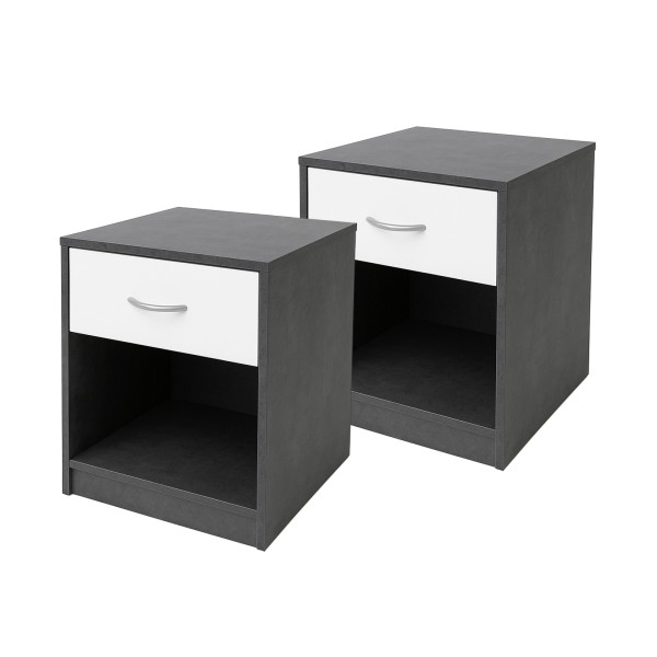 HTI-Living Nina Beton Weiß Nachtschrank mit 1 Schublade 2er-Set