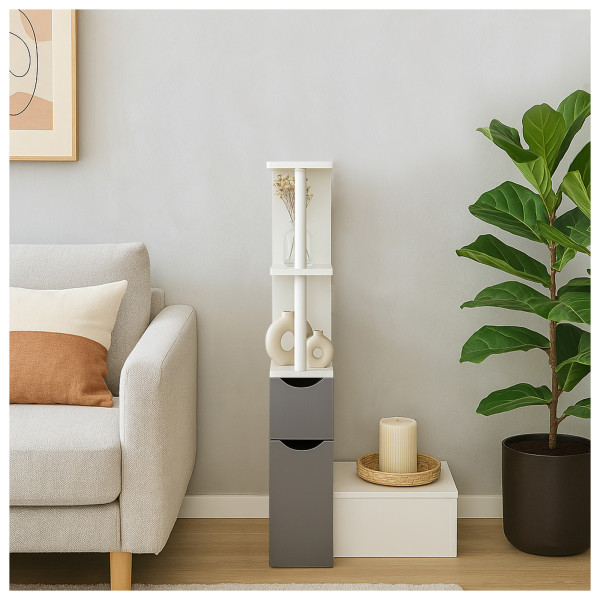 HTI-Living mit grauen Türen Beistellregal schmal Weiß