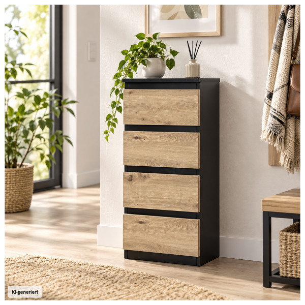 Kommode Thekla mit 4 Schubfächern schwarz-artisan