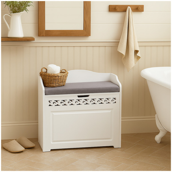 HTI-Living Weiß mit Ornament-Design Sitzbank mit Stauraum und Polster