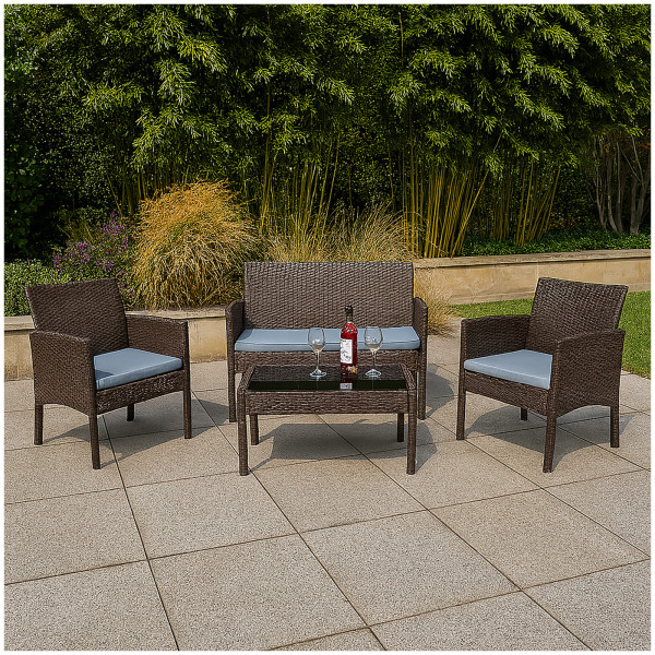 HTI-Living Gartenmöbel Set Zita braun 4-teiliges Polyrattan Lounge-Set mit Tisch