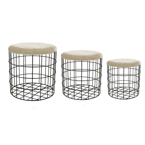 Korb, Metall mit Samtdeckel, S/3,creme