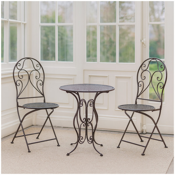 HTI-Living Klapptisch Ø 60 cm und 2 Klappstühle Bistroset aus Metall 3-teilig, detailreich verzier