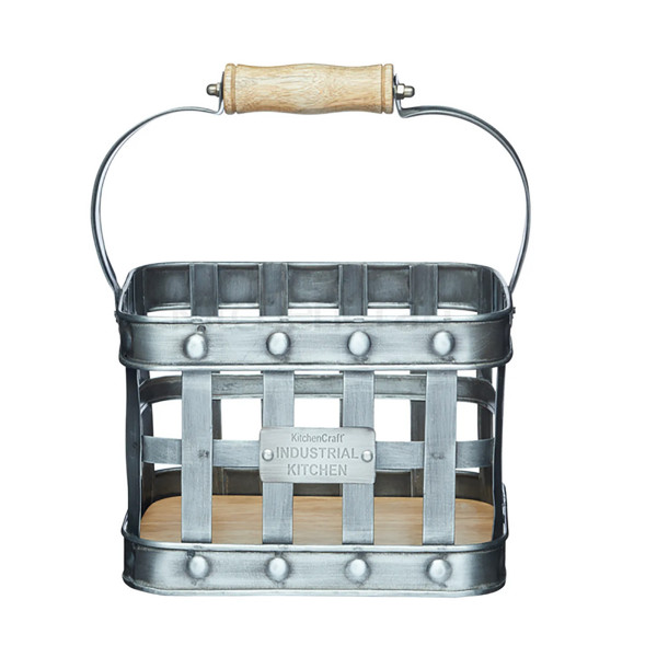 Korb Metall mit Holzgriff antique Stil, matt