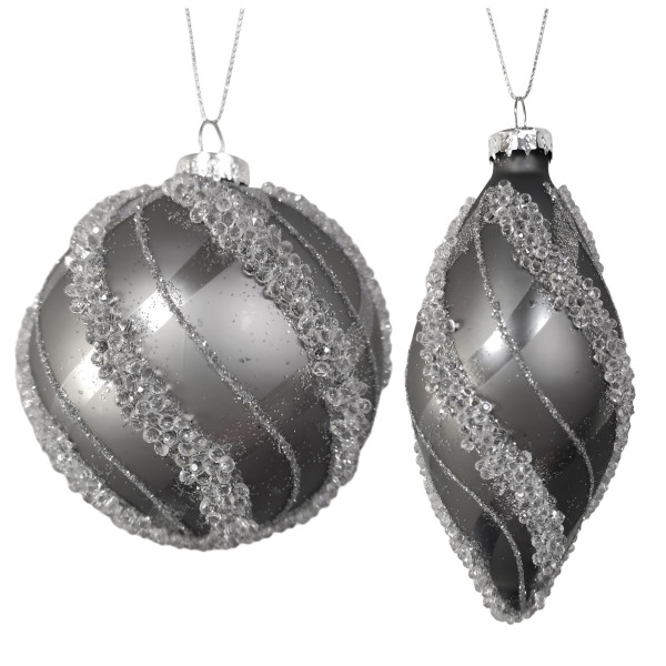 Weihnachtskugeln 2er Set Silber glitzer