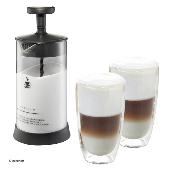 Milchaufschäumer + 2 Latte Macciato Gläser SET