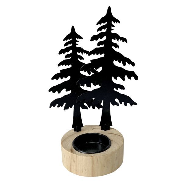 Teelichthalter mit Motiv "Wald" Schwarz