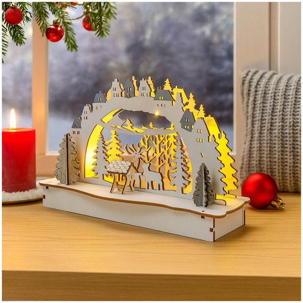 HTI-Living Batteriebetrieben LED Holz Weihnachtsdeko mit Waldmotiv