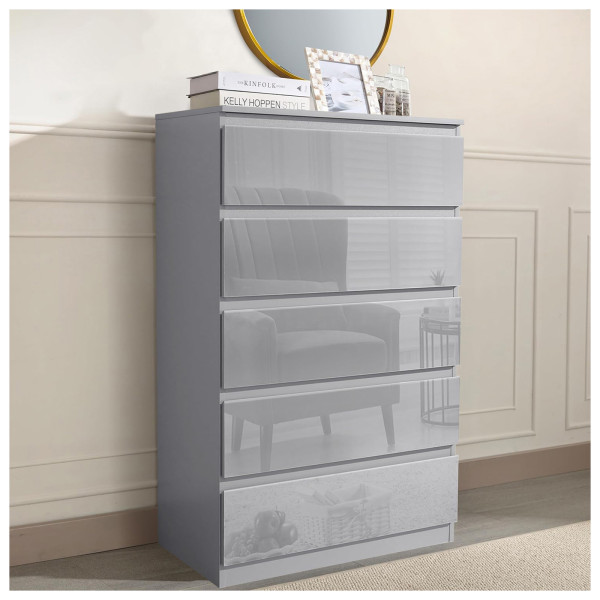 HTI-Living Hochglanz Grau Sideboard Kenji 5 Schubladen