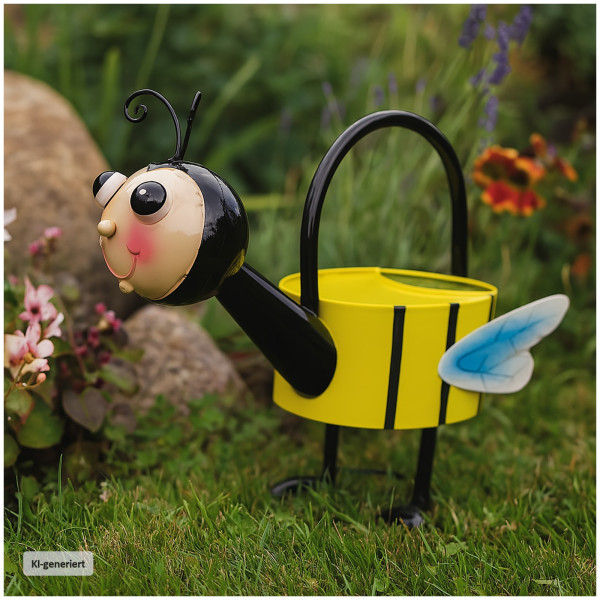 Blumengießkanne Biene Miri schwarz, gelb Metall