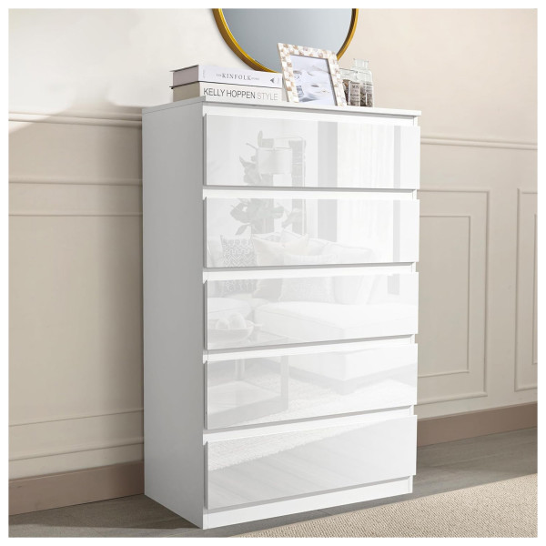 HTI-Living Hochglanz Weiß Sideboard Kenji 5 Schubladen