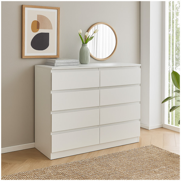 HTI-Living Weiß Moderne Kommode mit 8 grifflosen Schubladen