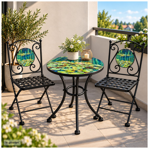 Gartentisch 2er Gartenstühle Seerosen Eisen Schwarz