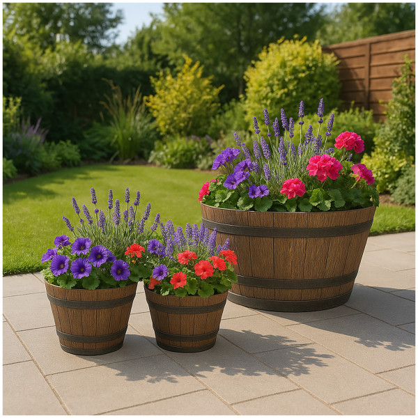 Blumenkübelset Nessa, Barrel, 3teilig, braun