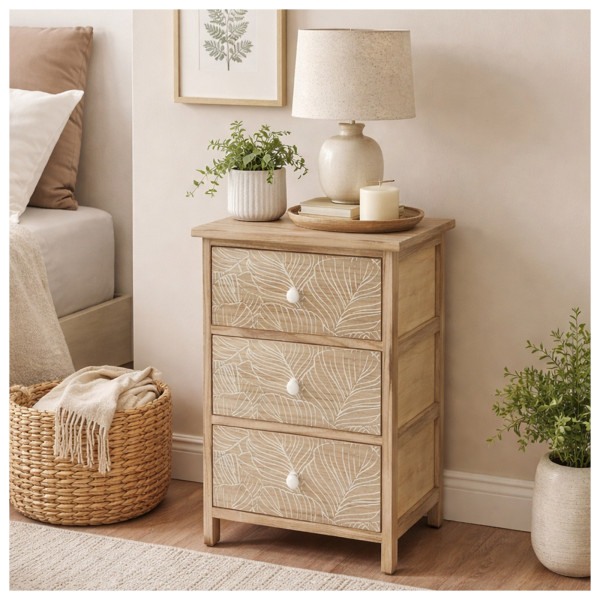 Kommode2 Melia Blätter artisaneiche-weiß